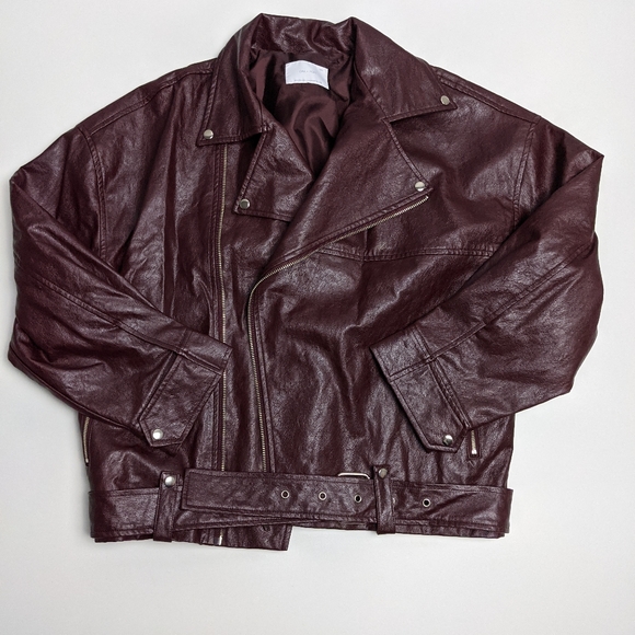 OAK + FORT Jackets & Blazers - Oak and Fort Faux Leather Moto Jacket OS Burgundy Wine